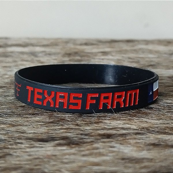 Pulseira Country Texas Farm Silicone Original Preto Vermelho