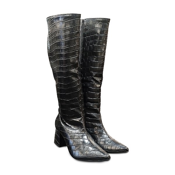 Bota Feminina Cano Longo Montaria Preta Bico Fino Original