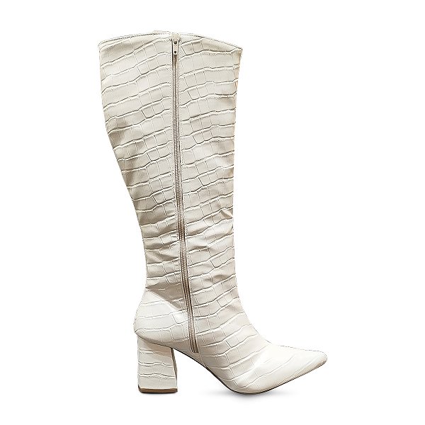 Bota Feminina Cano Longo Branca Montaria Country Bico Fino