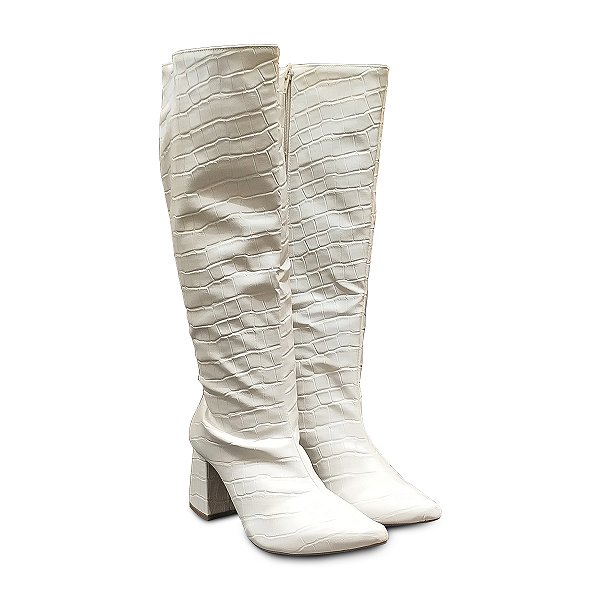 Bota Feminina Cano Longo Branca Montaria Country Bico Fino