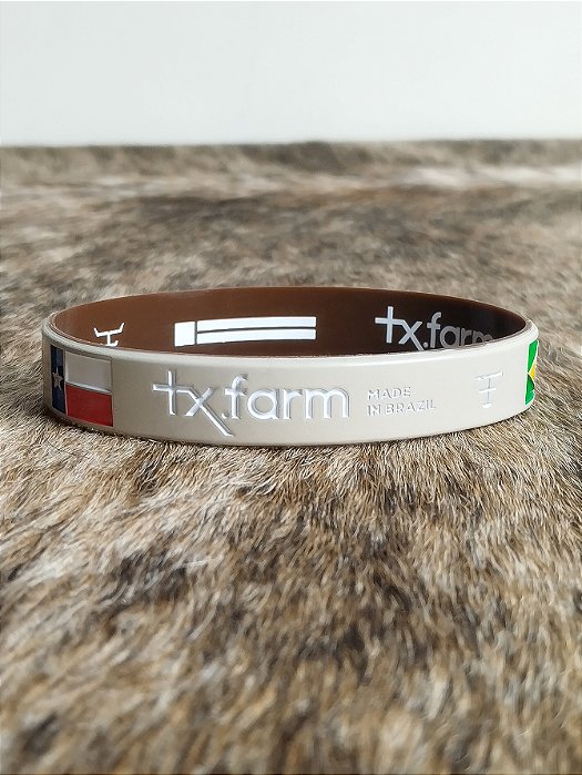 Pulseira Country Texas Farm Silicone Bandeira Bege Marrom