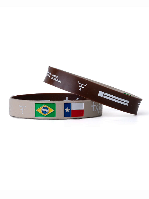Pulseira Country Texas Farm Silicone Bandeira Bege Marrom