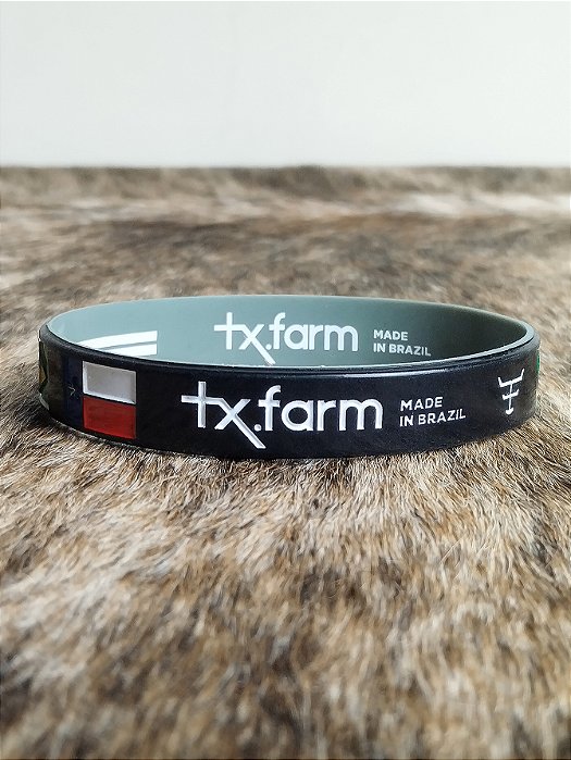 Pulseira Country Texas Farm Silicone Bandeira Preto Cinza