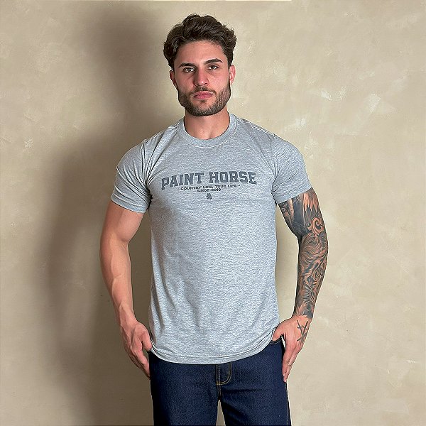 Camiseta Masculina Country Cinza Algodão Agro Paint Horse