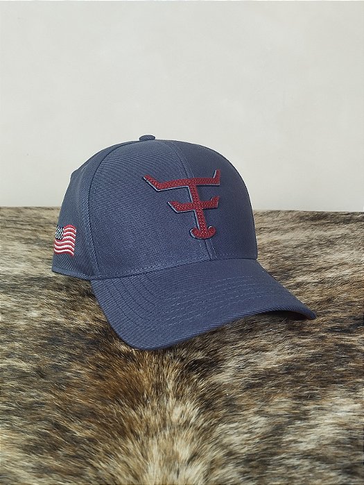 Boné Country Texas Farm Original Aba Curva Cinza e Vermelho