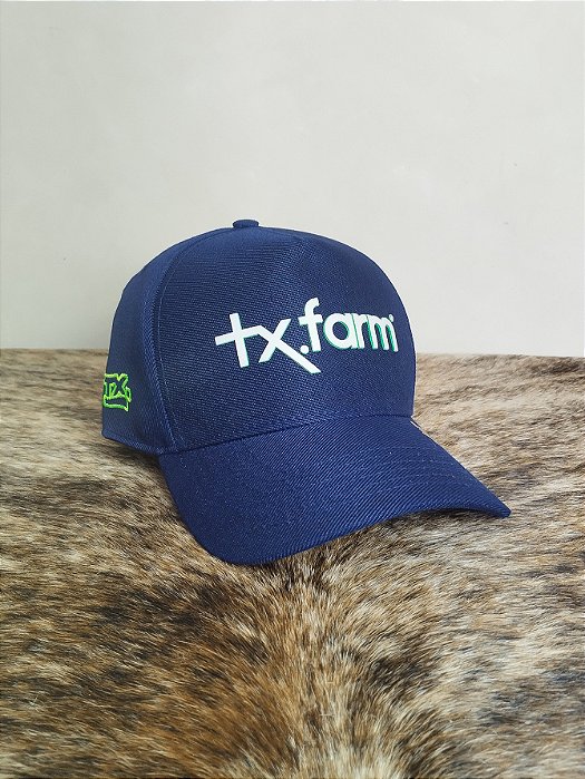 Boné Country Tx Farm Original Logo Escrito Azul e Branco