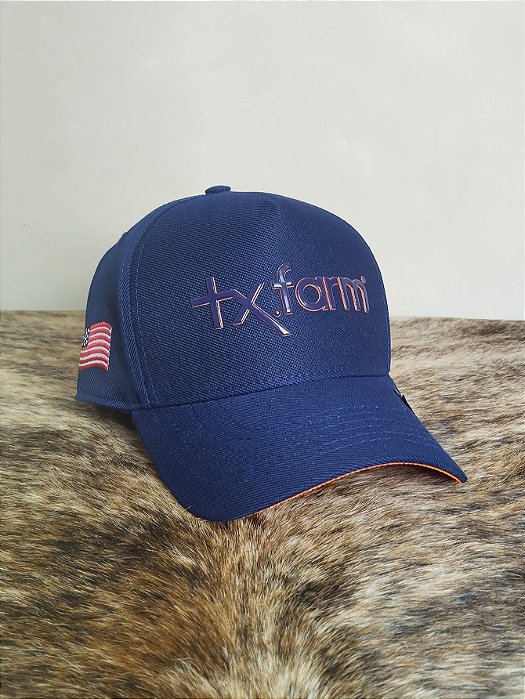 Boné Country Tx Farm Original Logo Escrito Azul e Roxo