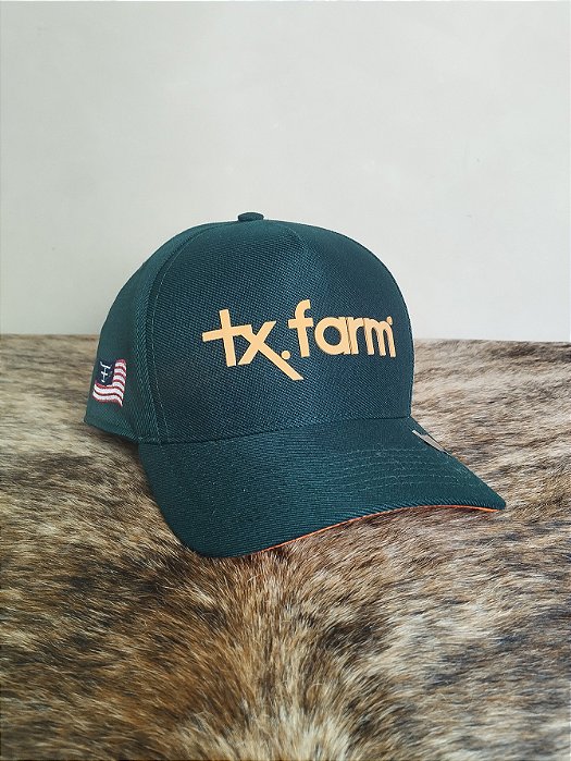 Boné Country Tx Farm Original Logo Escrito Verde e Amarelo