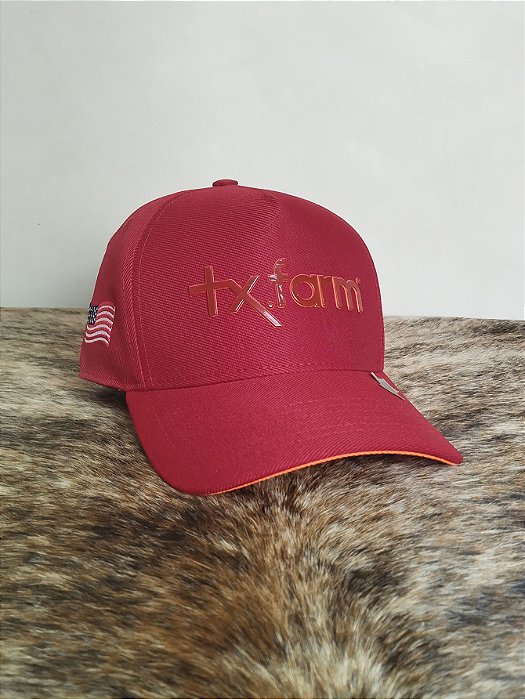 Boné Country Tx Farm Original Logo Escrito Vermelho