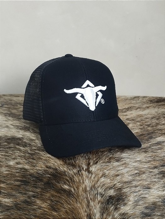 Boné Country Telinha Aba Curva Texanos Trucker Preto Branco