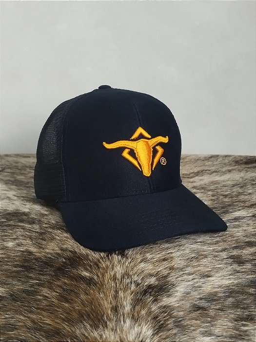 Boné Country Telinha Aba Torta Texanos Trucker Preto Laranja