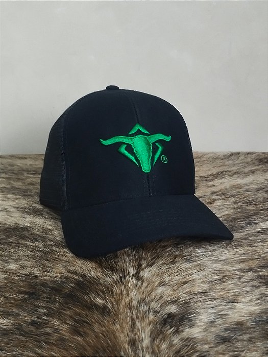 Boné Country Telinha Aba Torta Texanos Rodeio Preto Verde
