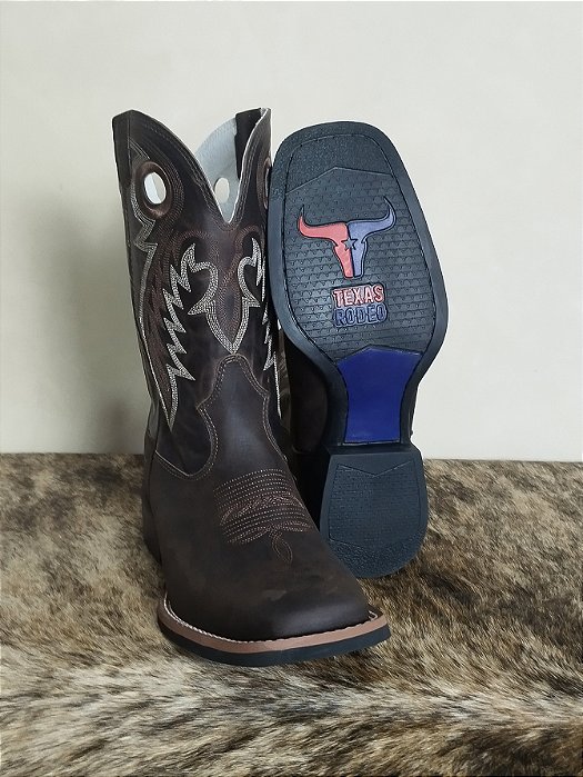 Bota Texana Masculina Texas Rodeo Couro Cowboy Original Café