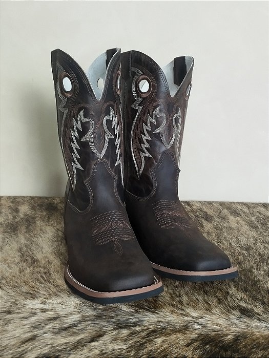 Bota Texana Masculina Texas Rodeo Couro Cowboy Original Café