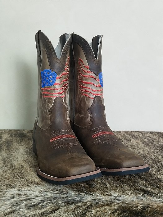 Bota Texana Masculina Texas Rodeo Couro Legítimo Marrom EUA