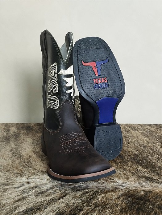 Bota Texana Masculina Texas Rodeo Couro Marrom Escuro USA