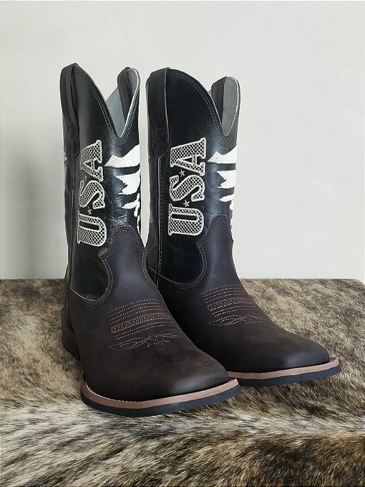 Bota Texana Masculina Texas Rodeo Couro Marrom Escuro USA
