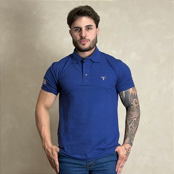 Camiseta Texas Farm Polo Masculina Country Original Azul