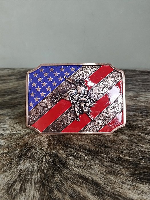 Fivela Bull Rider Bronze Bandeira EUA Master Country Western