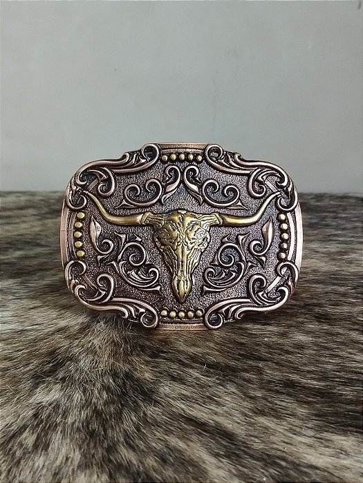 Fivela Long Horn Bronze com Adornos Master Country Cowboy