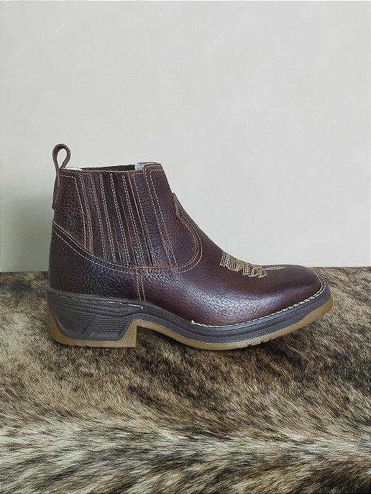 Botina Masculina Couro Bico Quadrado Solado Jump Marrom