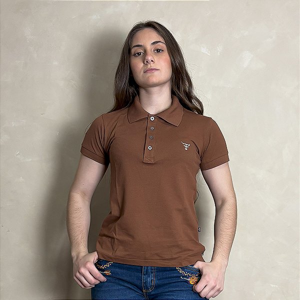 Camiseta Texas Farm Polo Feminina Original Algodão Marrom