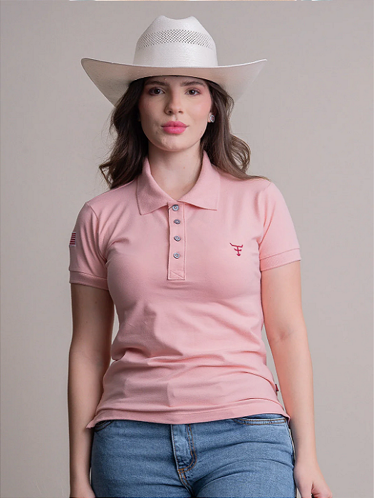 Camiseta Texas Farm Polo Feminina Original Agro Rosa Claro