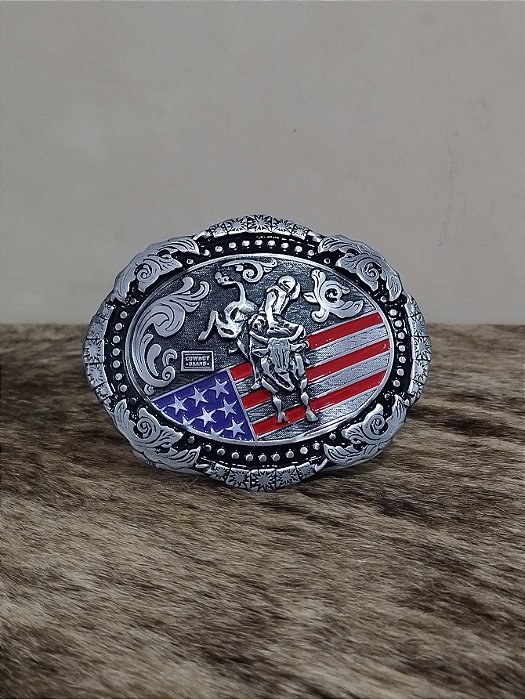 Fivela Country Master Vermelha Azul Western Bull Rider EUA