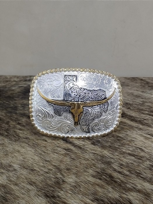 Fivela Long Horn Dourada Prata Master Country Cowboy Rodeio