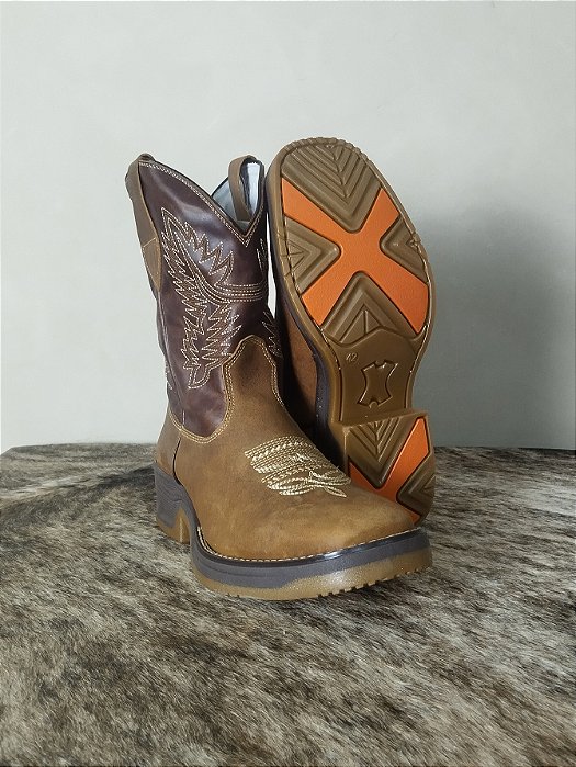 Bota Texana Masculina Couro Cowboy Solado Jump Original Bege