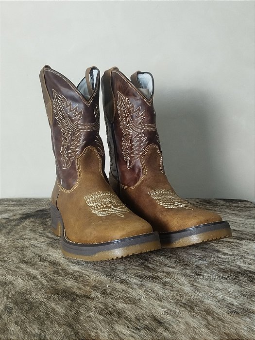 Bota Texana Masculina Couro Cowboy Solado Jump Original Bege