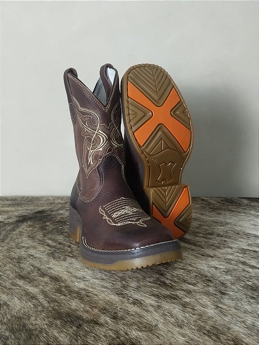 Bota Texana Masculina Couro Country Solado Jump Marrom