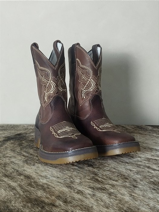 Bota Texana Masculina Couro Country Solado Jump Marrom