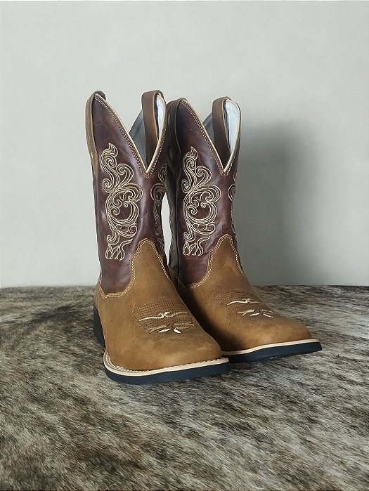 Bota Texana Feminina Couro Legítimo Cano Alto Bordada Agro