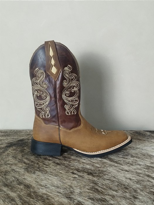 Bota Texana Feminina Couro Legítimo Cano Alto Bordada Agro