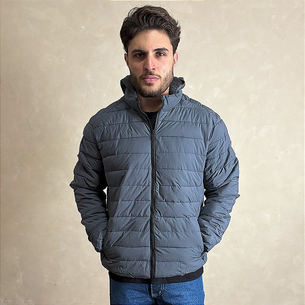 Jaqueta Casaco Masculino Blusa Puffer Inverno Zíper Cinza