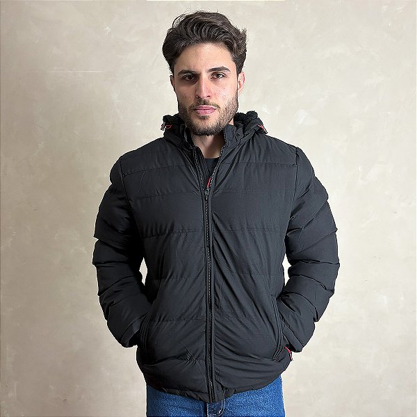 Jaqueta De Frio Intenso Casaco Forrado Estiloso Puffer Preto