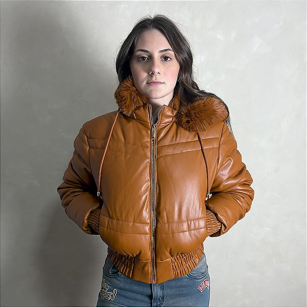 Jaqueta Feminina Cropped Curta Puffer Bobojaco Frio Marrom