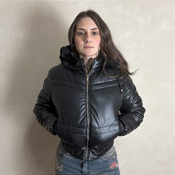 Jaqueta Feminina Cropped Curta Puffer Bobojaco Frio Preto