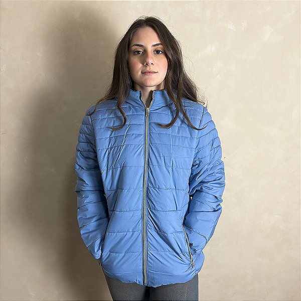Jaqueta Feminina Puffer Nylon Casaco Bobojaco Premium Azul