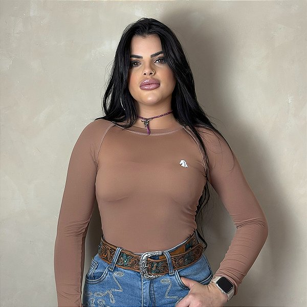 Camisa Country Proteção UV Feminina Térmica Premium Marrom