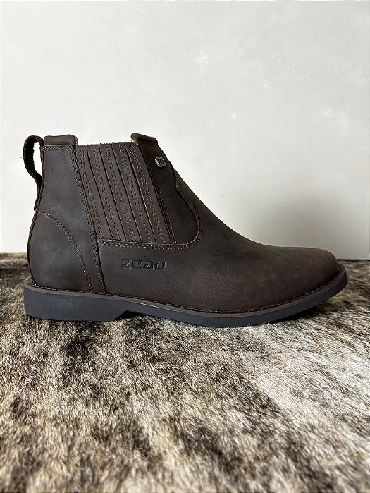 Botina Masculina Country Bico Redondo Couro Genuíno Zebu Gel