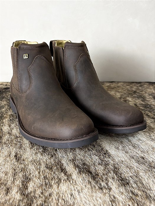 Botina Masculina Country Bico Redondo Couro Genuíno Zebu Gel