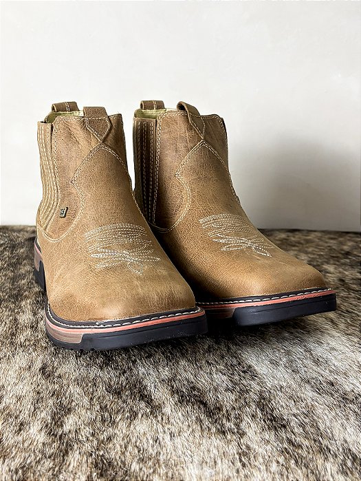 Botina Masculina Cano Curto Couro Zebu Work Bico Quadrado