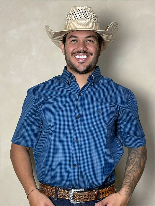 Camisa Country Xadrez Manga Curta Masculina Western Texas