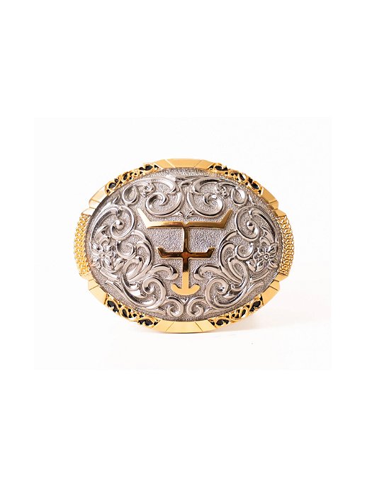 Fivela Texas Farm Original Country Prata e Dourada Western