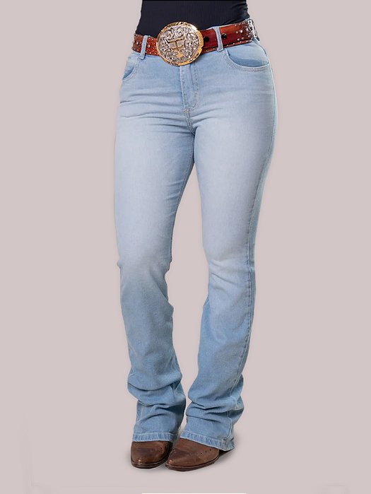 Calça Jeans Feminina Texas Farm Barra Larga Azul Claro Agro