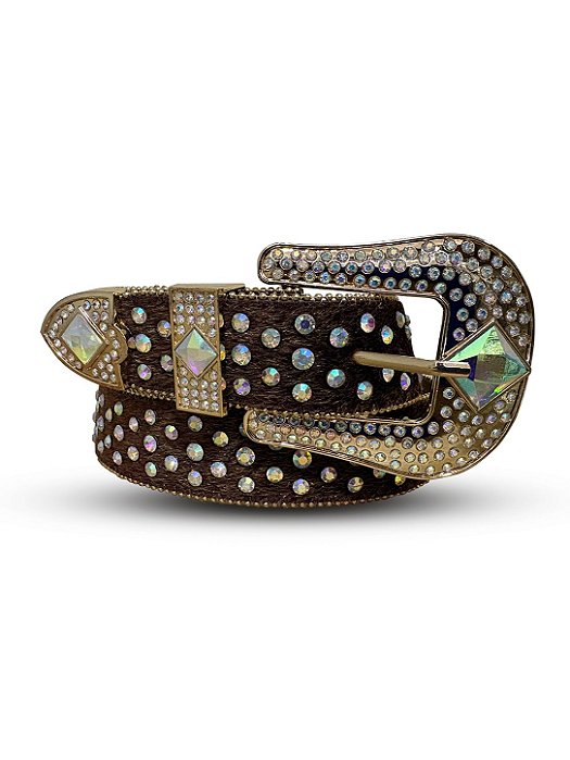 Cinto Feminino Country Brilho Strass Pelo Sintético Western