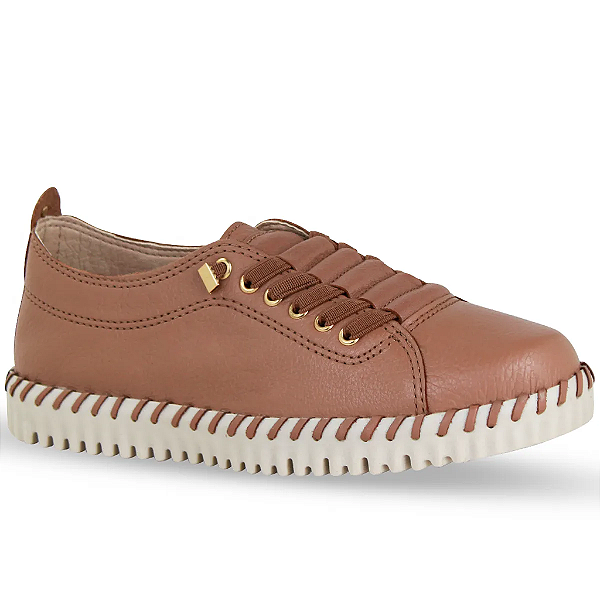 TÊNIS FEMININO BOTTERO COURO TWISTER BURNISH MOCHA MOUSSE CONFORTÁVEL CASUAL