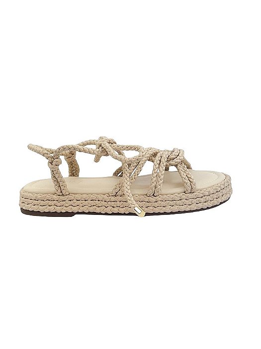 Nusa - Sandália Feminina Flat Rasteira Tiras em Cordas de Algodão com Amarração Natural
